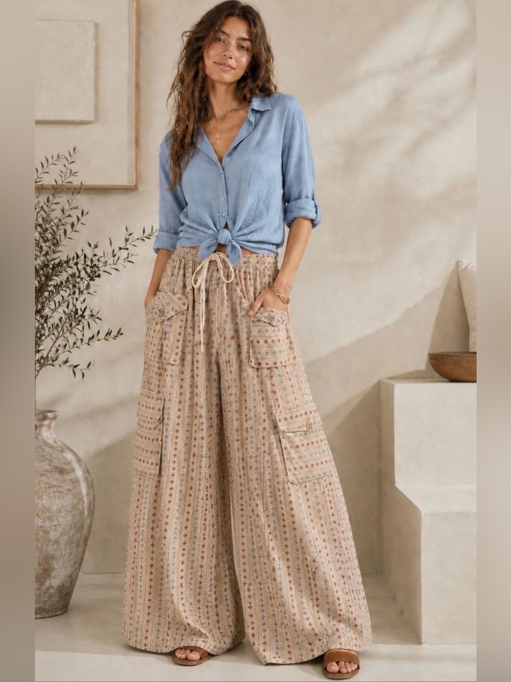 Oli & Hali Embroidered Wide-Leg/ Jogger Pant